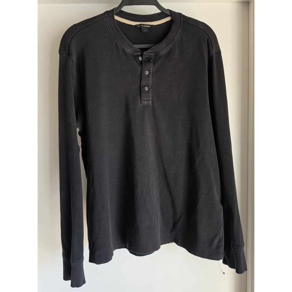 Banana Republic Henley T-Shirt Men L Black Long Sleeve Cotton Casual Top Tee